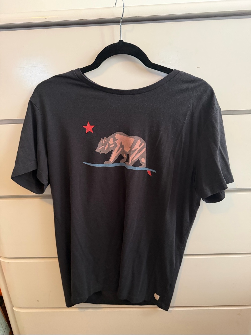 Marine Layer Black Short Sleeve Tee with Red Star and Brown Bear Graphic